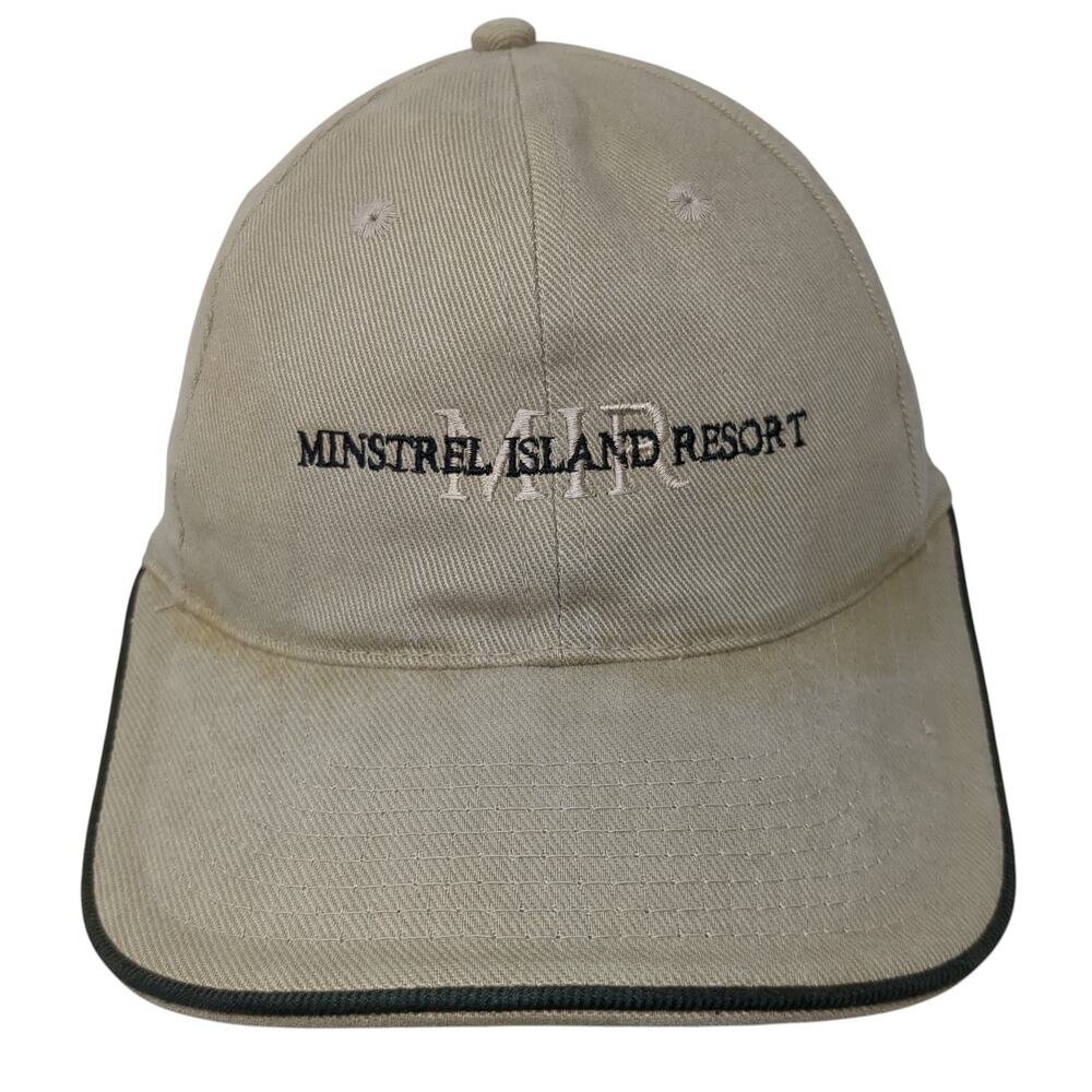 Minstrel Island Resort Strapback Hat Beige One Size Embroidered Outdoor